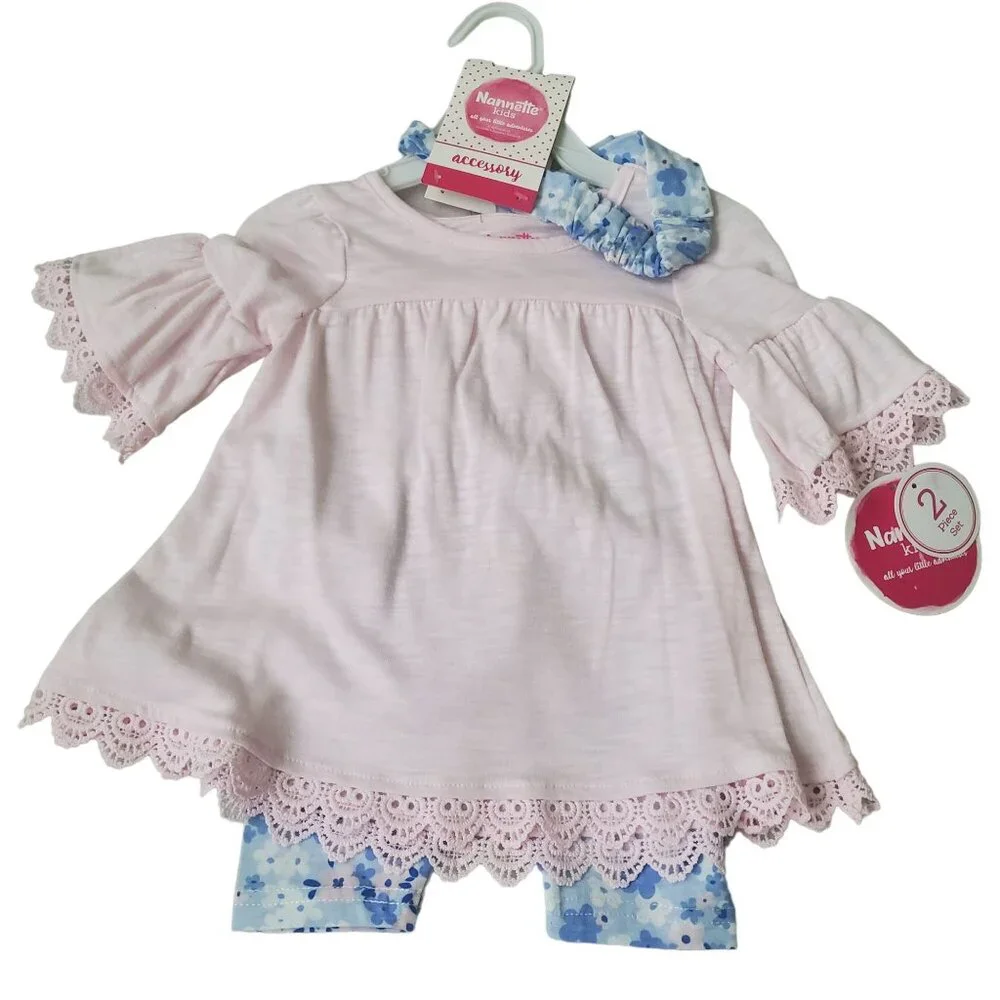 Nannette Kids 12 Months baby girl set Pink blouse & blue,floral blue legging new